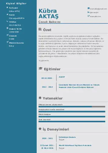 Çocuk Bakıcısı CV Örnekleri cv indir